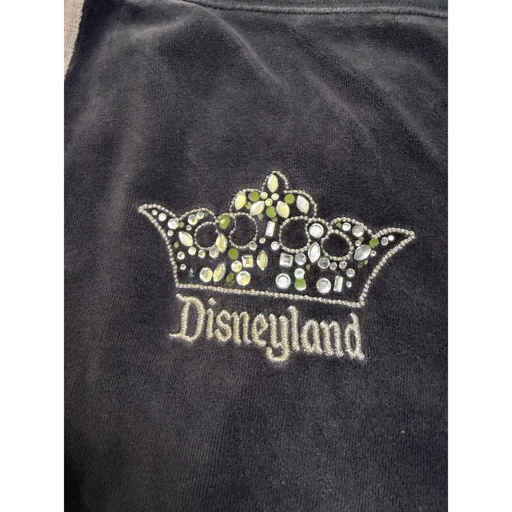 Disneyland Resort Pants Womens M Gray Velour Y2K Rhinestone Crown Track Jogger